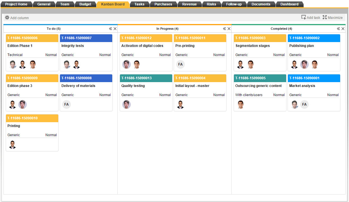 Tablero de Kanban en ITM Platform